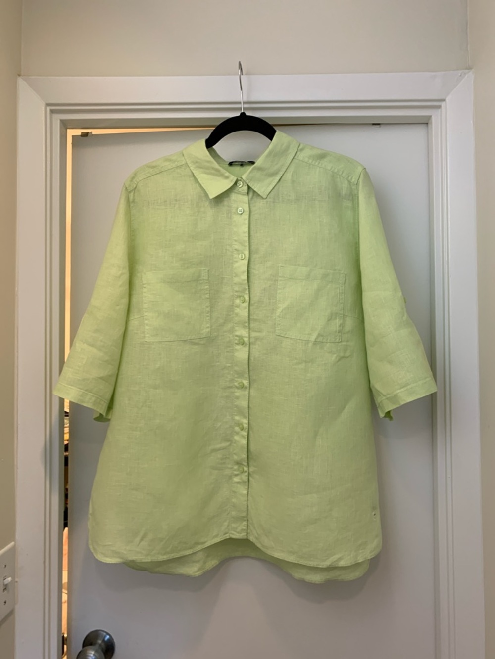 Olsen Light Lime Linen Button-Up 100 percent linen